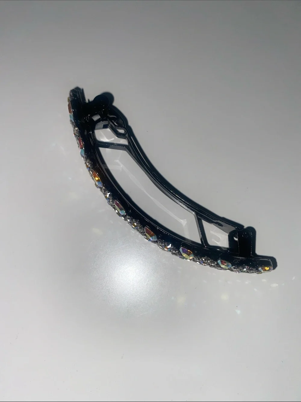 Crystal Embellished Hair Barrette - Iridescent and Black Metal Hair Pin Clip - Picture 4 of 5